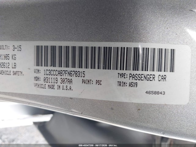 2015 Chrysler 200 Limited მანქანა იყიდება აუქციონზე, vin: 1C3CCCAB7FN678315, აუქციონის ნომერი: 45347259