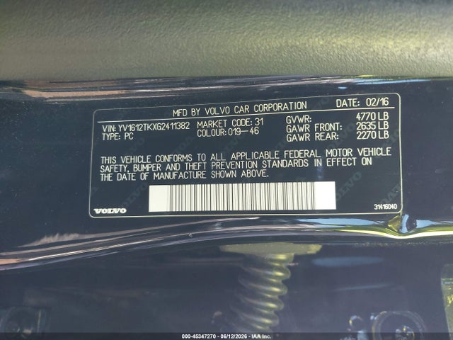 Aukcja sprzedaży 2016 Volvo S60 T5 Premier, vin: YV1612TKXG2411382, numer aukcji: 45347270