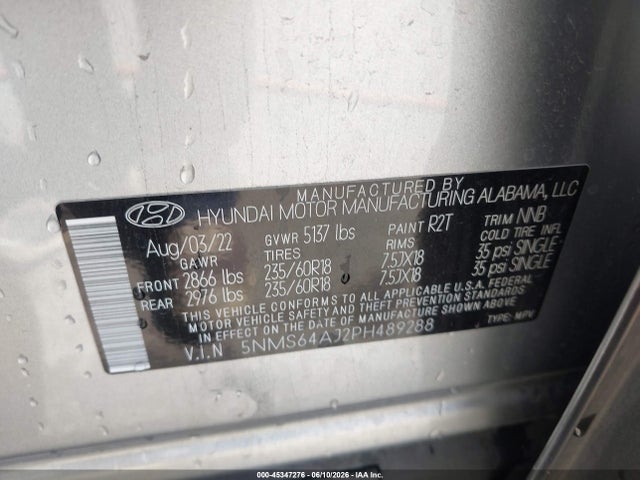 Aukcja sprzedaży 2023 Hyundai Santa Fe Xrt, vin: 5NMS64AJ2PH489288, numer aukcji: 45347276