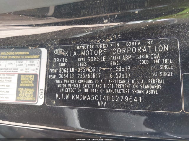 Aukcja sprzedaży 2017 Kia Sedona L, vin: KNDMA5C14H6279641, numer aukcji: 45347279
