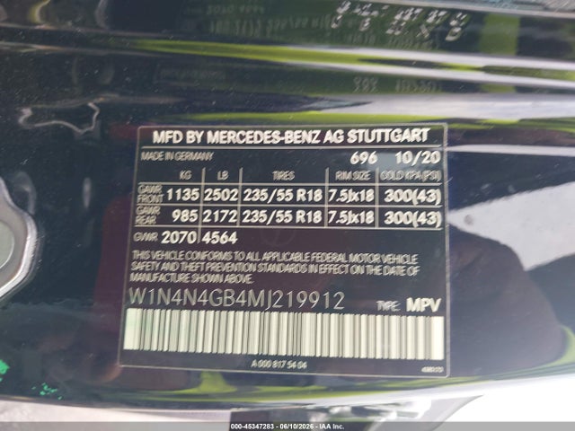 45347283 :رقم المزاد ، W1N4N4GB4MJ219912 vin ، 2021 Mercedes-benz Gla 250 مزاد بيع