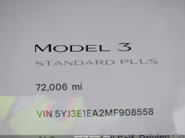 Продажа на аукционе авто 2021 Tesla Model 3 Standard Range Plus Rear-wheel Drive, vin: 5YJ3E1EA2MF908558, номер лота: 45347298