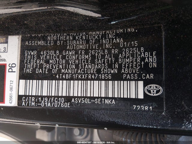 Aukcja sprzedaży 2015 Toyota Camry Le, vin: 4T4BF1FKXFR471856, numer aukcji: 45347307