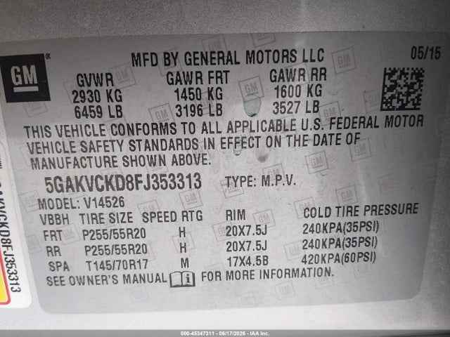 Buick Enclave Premium 2015 5GAKVCKD8FJ353313 Image 9