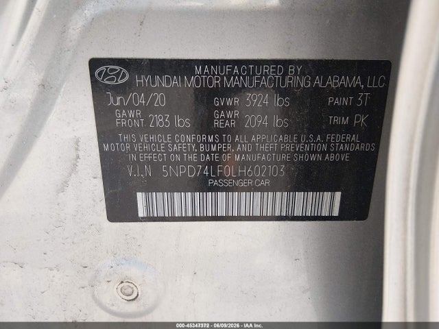 Hyundai ELANTRA SE 2020 5NPD74LF0LH602103 Image 9