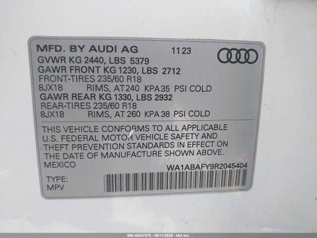 Aukcja sprzedaży 2024 Audi Q5 Premium 40 Tfsi Quattro S Tronic, vin: WA1ABAFY9R2045404, numer aukcji: 45347375