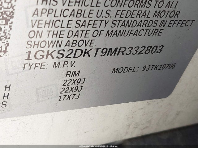 Aukcja sprzedaży 2021 Gmc Yukon 4wd Denali, vin: 1GKS2DKT9MR332803, numer aukcji: 45347394