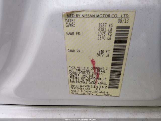 Aukcja sprzedaży 2014 Nissan Altima 3.5 Sl, vin: 1N4BL3APXEN214362, numer aukcji: 45347415