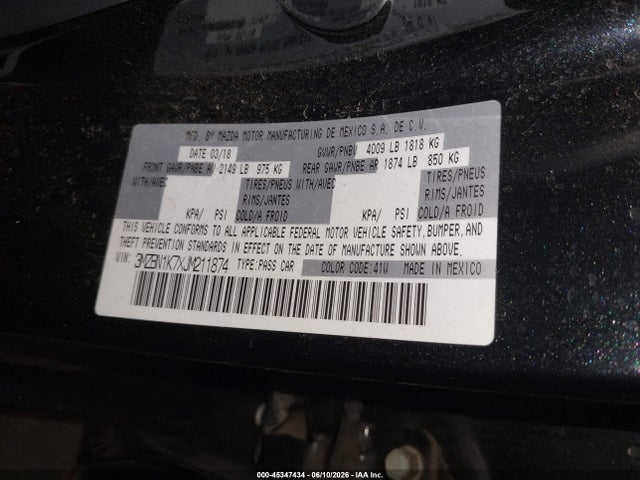 Продаж на аукціоні авто 2018 Mazda Mazda3 Sport, vin: 3MZBN1K7XJM211874, номер лоту: 45347434