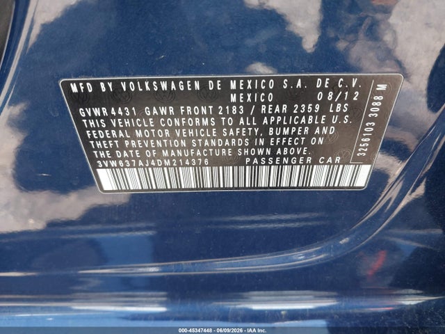 Aukcja sprzedaży 2013 Volkswagen Jetta Hybrid Sel Premium, vin: 3VW637AJ4DM214376, numer aukcji: 45347448