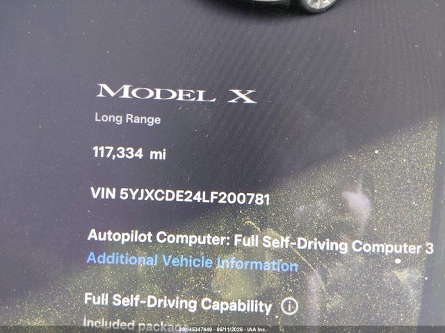 2020 Tesla Model X Long Range Dual Motor All-wheel Drive/long Range Plus Dual Motor All-wheel Drive მანქანა იყიდება აუქციონზე, vin: 5YJXCDE24LF200781, აუქციონის ნომერი: 45347449