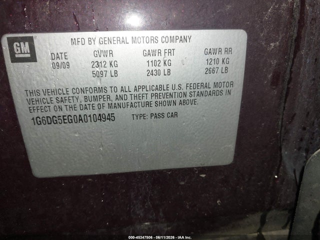 Продаж на аукціоні авто 2010 Cadillac Cts Luxury, vin: 1G6DG5EG0A0104945, номер лоту: 45347506