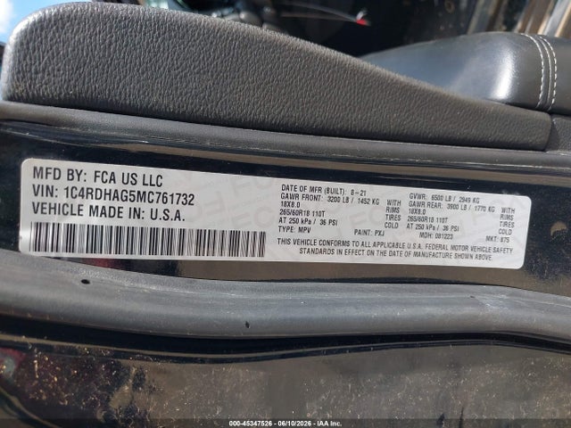 Aukcja sprzedaży 2021 Dodge Durango Sxt Rwd, vin: 1C4RDHAG5MC761732, numer aukcji: 45347526