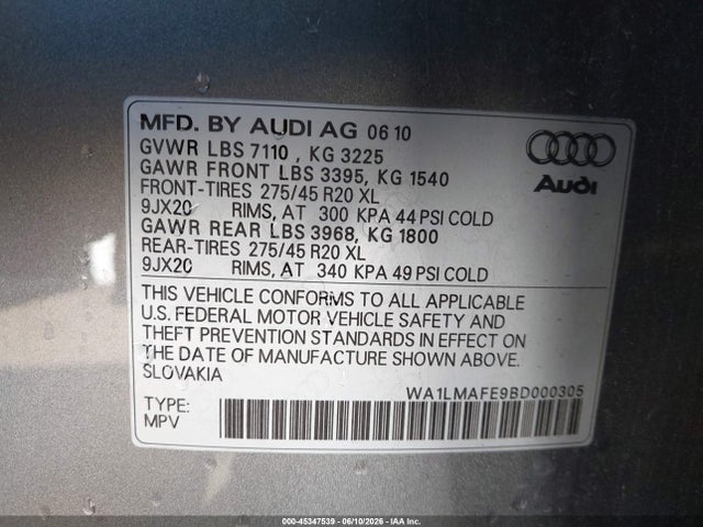 Aukcja sprzedaży 2011 Audi Q7 3.0 Tdi Premium, vin: WA1LMAFE9BD000305, numer aukcji: 45347539