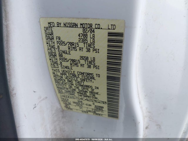 Aukcja sprzedaży 2004 Nissan Frontier Standard, vin: 1N6DD26T64C422620, numer aukcji: 45347579