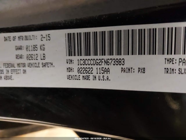 45347625 :رقم المزاد ، 1C3CCCDG2FN673983 vin ، 2015 Chrysler 200 S مزاد بيع