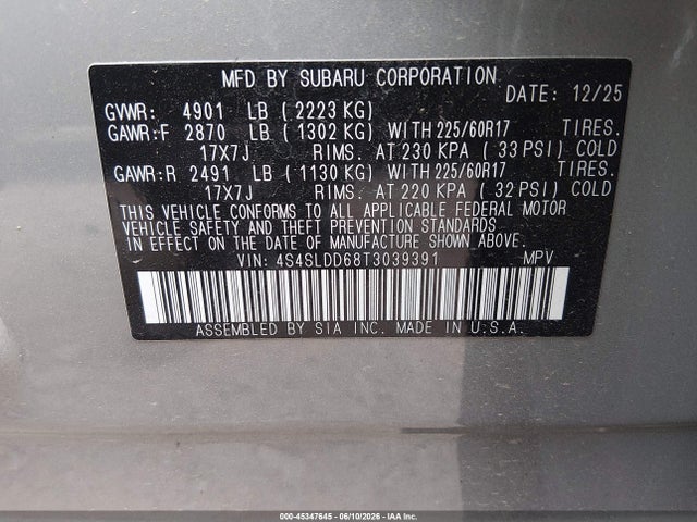 Продажа на аукционе авто 2026 Subaru Forester Premium, vin: 4S4SLDD68T3039391, номер лота: 45347645