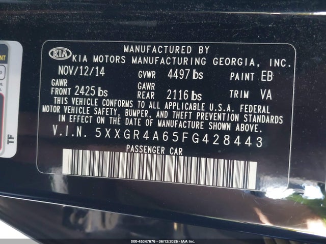 5XXGR4A65FG428443 KIA Optima Sxl Turbo