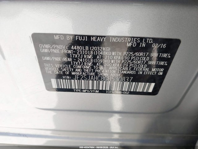 Subaru Forester 2.5i Limited 2016 JF2SJAHC8GH530837 Image 9