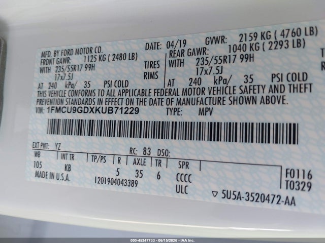 Ford ESCAPE SE 2019 1FMCU9GDXKUB71229 Image 9