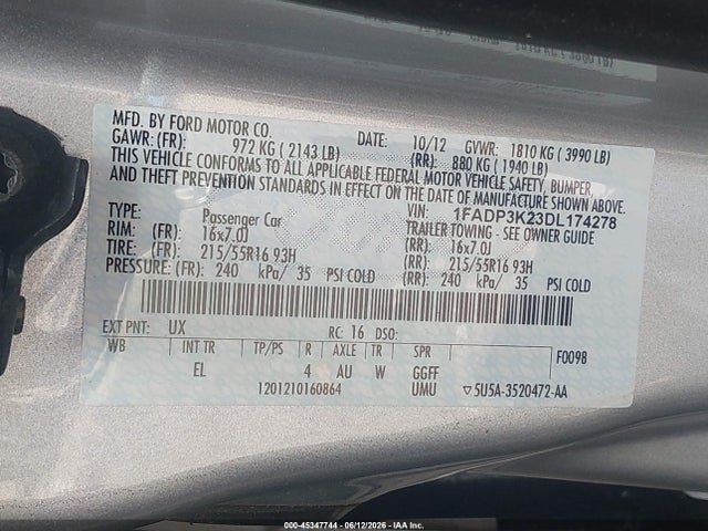 Aukcja sprzedaży 2013 Ford Focus Se, vin: 1FADP3K23DL174278, numer aukcji: 45347744