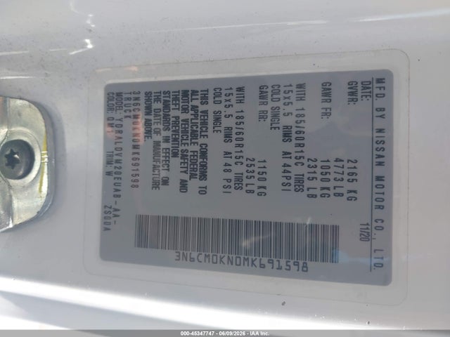 Auction sale of the 2021 Nissan Nv200 Compact Cargo S Xtronic Cvt, vin: 3N6CM0KN0MK691598, lot number: 45347747