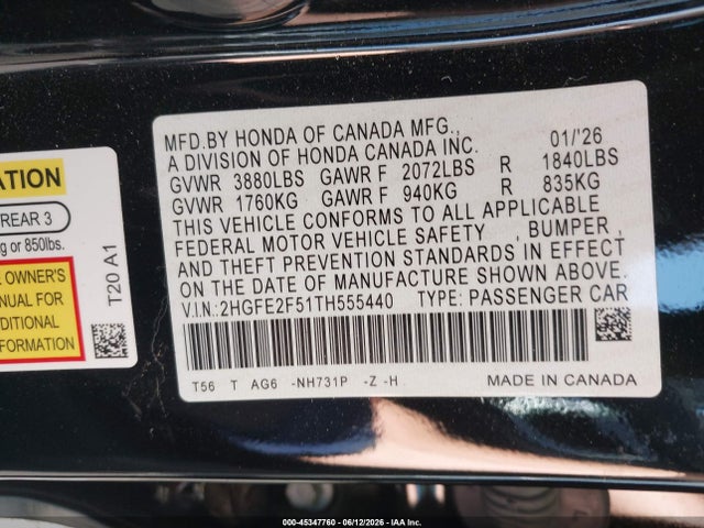 Honda Civic Sport 2026 2HGFE2F51TH555440 Image 9