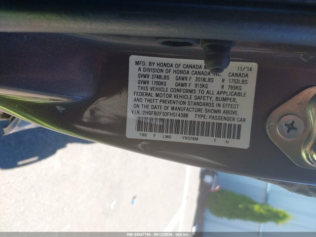 Honda Civic Lx 2015 2HGFB2F50FH514388 Image 9
