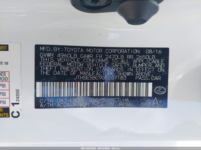 Aukcja sprzedaży 2016 Lexus Rc 350, vin: JTHSE5BC9G5007183, numer aukcji: 45347800