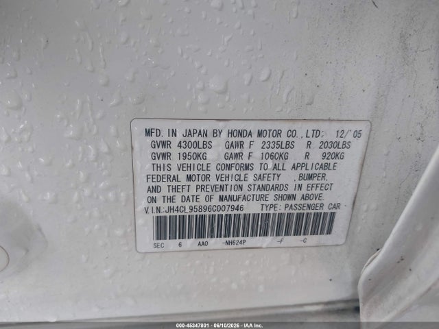 Продаж на аукціоні авто 2006 Acura Tsx, vin: JH4CL95896C007946, номер лоту: 45347801
