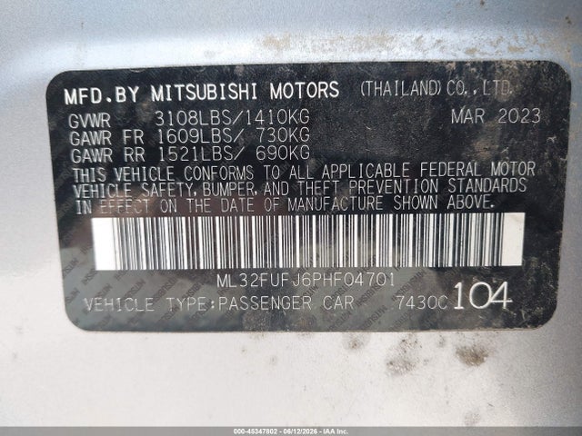 Продаж на аукціоні авто 2023 Mitsubishi Mirage G4 Black Edition/es/le, vin: ML32FUFJ6PHF04701, номер лоту: 45347802