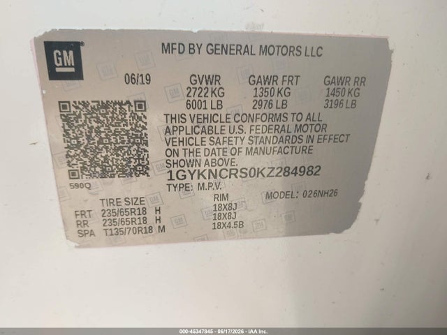 Aukcja sprzedaży 2019 Cadillac Xt5 Luxury, vin: 1GYKNCRS0KZ284982, numer aukcji: 45347845