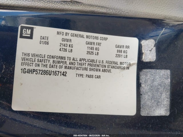 Продаж на аукціоні авто 2006 Buick Lucerne Cx, vin: 1G4HP57286U167142, номер лоту: 45347854