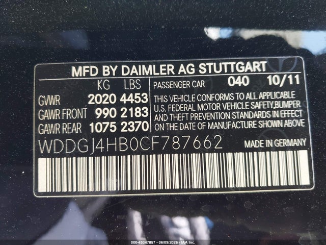 Aukcja sprzedaży 2012 Mercedes-benz C 250, vin: WDDGJ4HB0CF787662, numer aukcji: 45347857