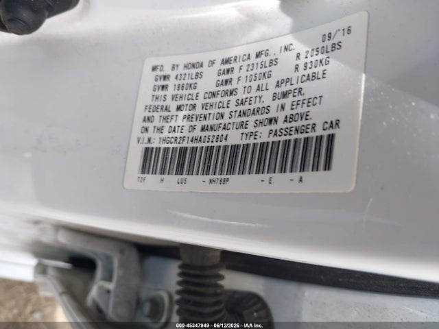 Продаж на аукціоні авто 2017 Honda Accord Sport Se, vin: 1HGCR2F14HA052804, номер лоту: 45347949