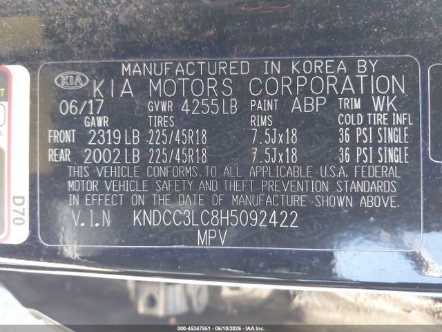Продажа на аукционе авто 2017 Kia Niro Ex, vin: KNDCC3LC8H5092422, номер лота: 45347951