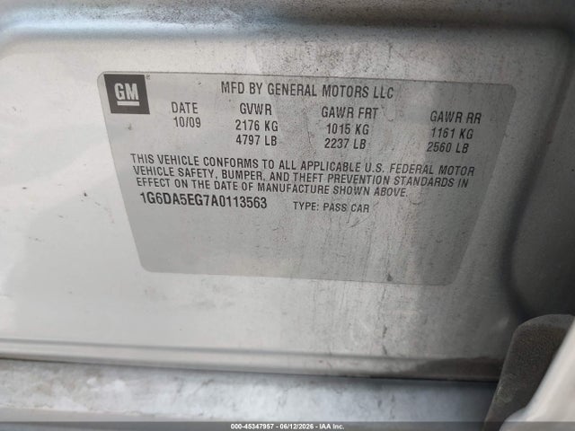 2010 Cadillac Cts მანქანა იყიდება აუქციონზე, vin: 1G6DA5EG7A0113563, აუქციონის ნომერი: 45347957