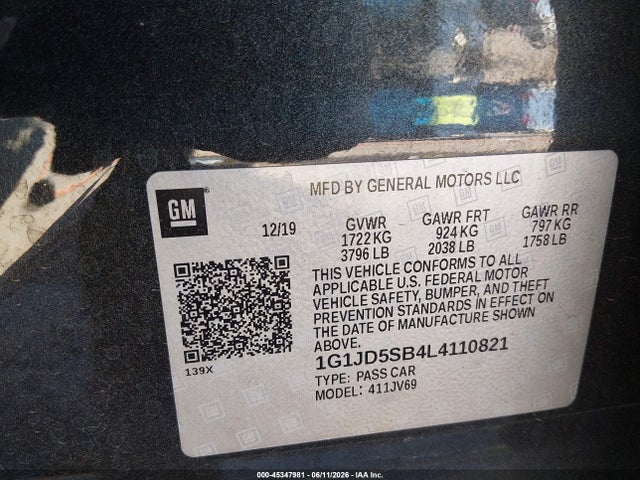 1G1JD5SB4L4110821 Chevrolet Sonic Fwd Lt