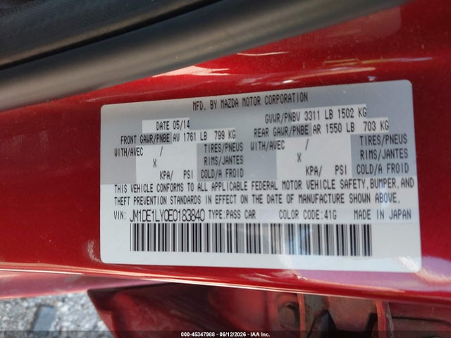 Aukcja sprzedaży 2014 Mazda Mazda2 Touring, vin: JM1DE1LY0E0183840, numer aukcji: 45347988