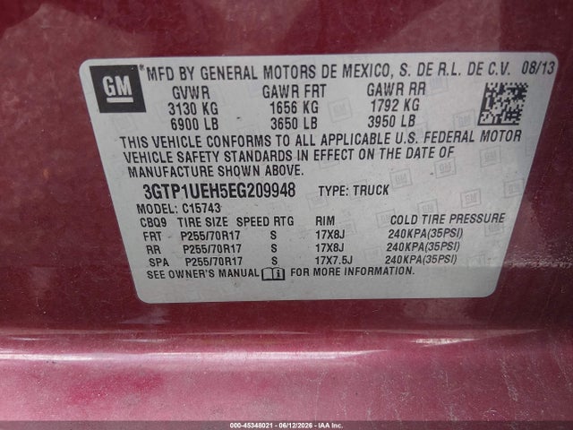 Aukcja sprzedaży 2014 Gmc Sierra 1500 Sle, vin: 3GTP1UEH5EG209948, numer aukcji: 45348021