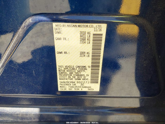 Aukcja sprzedaży 2017 Nissan Leaf Sv, vin: 1N4BZ0CP8HC302272, numer aukcji: 45348041
