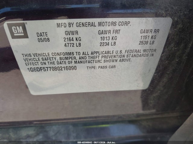 Aukcja sprzedaży 2008 Cadillac Cts Rwd W/1sa, vin: 1G6DF577080216090, numer aukcji: 45348042