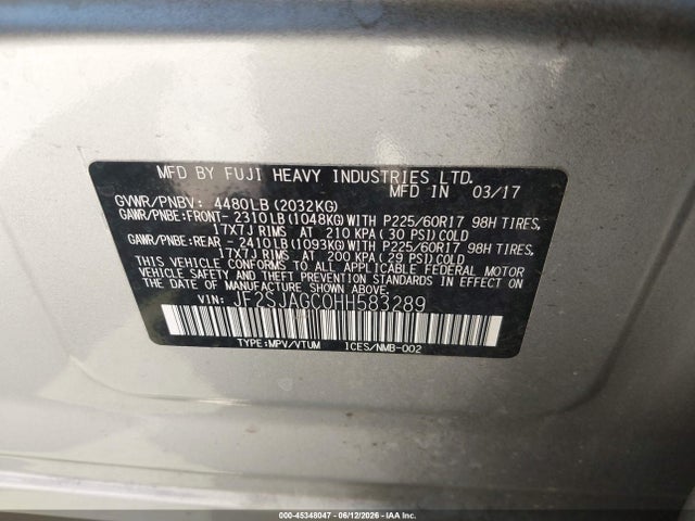 2017 Subaru Forester 2.5i Premium მანქანა იყიდება აუქციონზე, vin: JF2SJAGC0HH583289, აუქციონის ნომერი: 45348047
