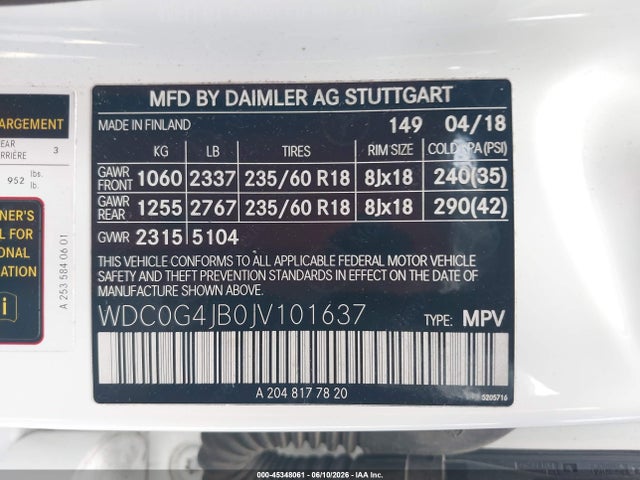 Продаж на аукціоні авто 2018 Mercedes-benz Glc 300, vin: WDC0G4JB0JV101637, номер лоту: 45348061