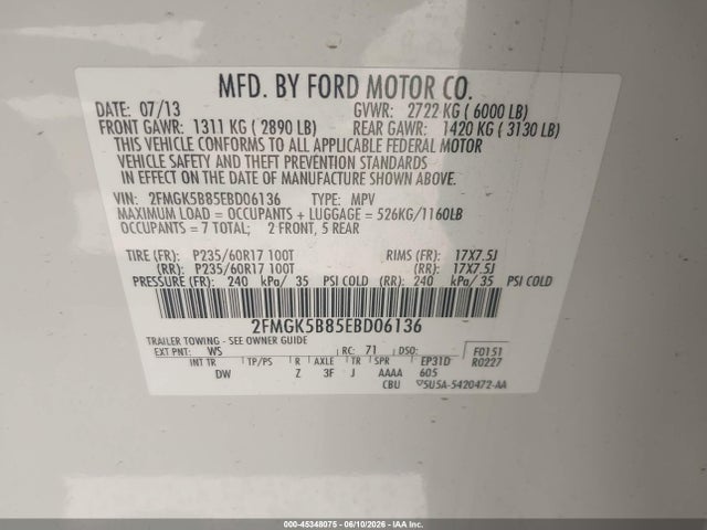 Auction sale of the 2014 Ford Flex Se, vin: 2FMGK5B85EBD06136, lot number: 45348075