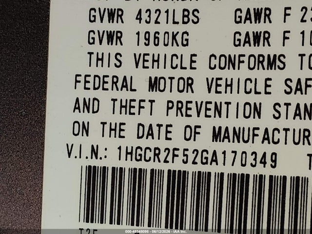 Продаж на аукціоні авто 2016 Honda Accord Sport, vin: 1HGCR2F52GA170349, номер лоту: 45348098