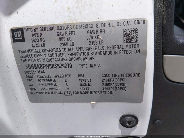 Продаж на аукціоні авто 2011 Chevrolet Hhr Lt, vin: 3GNBABFW5BS529279, номер лоту: 45348119
