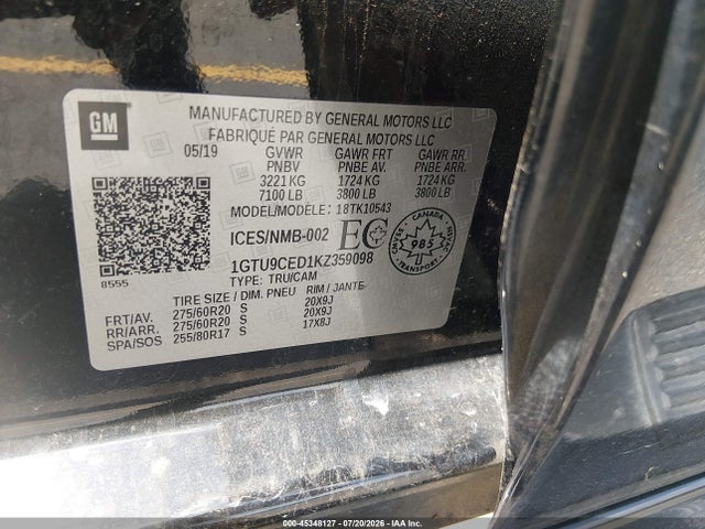 Aukcja sprzedaży 2019 Gmc Sierra 1500 Elevation, vin: 1GTU9CED1KZ359098, numer aukcji: 45348127