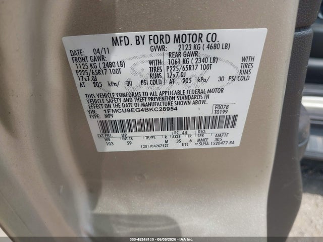 Aukcja sprzedaży 2011 Ford Escape Limited, vin: 1FMCU9EG4BKC28954, numer aukcji: 45348130