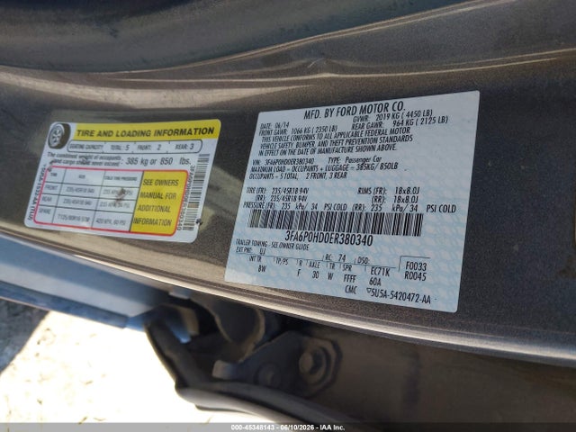 Ford FUSION SE 2014 3FA6P0HD0ER380340 Image 9